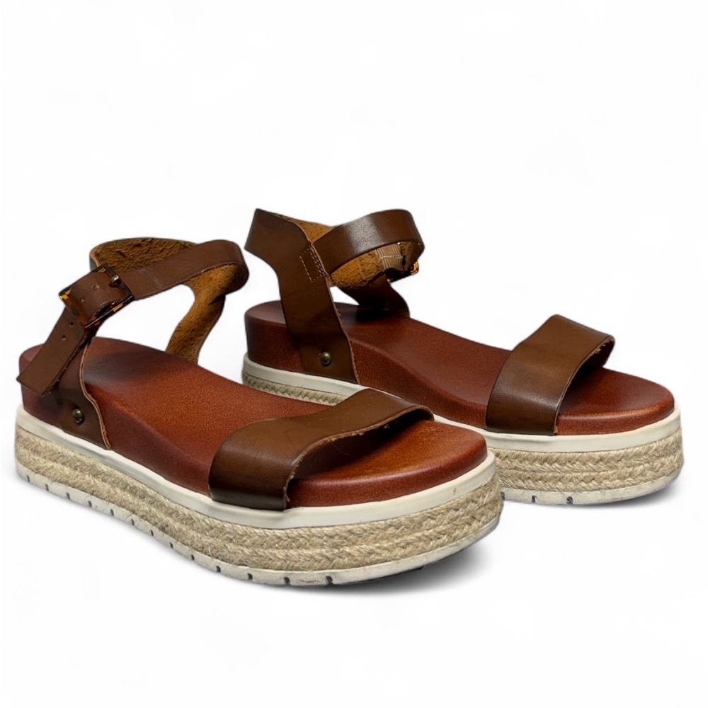 Mia Women's Brown Platform Sandals with Ankle Strap and jute detail. Worn once!